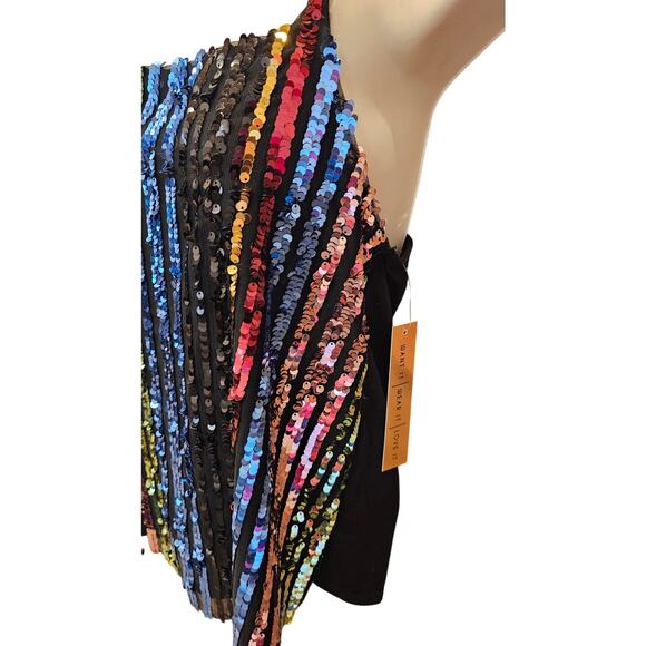 NWT almost famous y2k glam rainbow sequin celebration new years tank top sz M - Picture 3 of 8